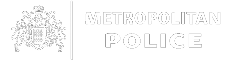 Met white scroll logo